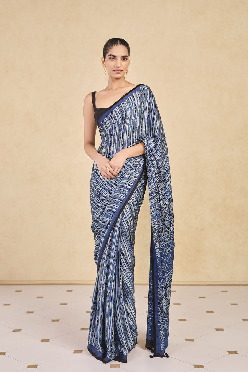 Buriti Printed Saree - Blue, Blue, image 1
